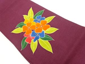 縮緬地手描き花葉模様名古屋帯